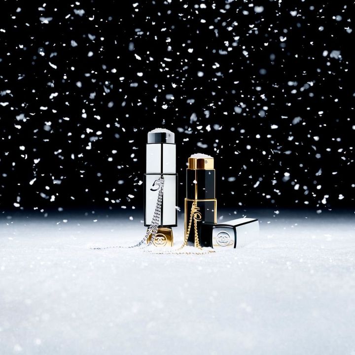 ガブリエル シャネルの愛した数字、5のチャームの揺れ動くジュエリー チェーンと一緒に冬のショートトリップへ。シャネル N°5 ロー パース スプレイ（オードゥ トワレット） レフィル 3.7ml×2付き、 同 パース スプレイ（オードゥ パルファム） 各￥26,400