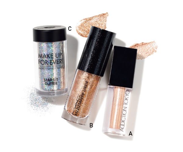 【A】ADDICTION ザ リキッド アイシャドウ ウルトラスパークル 【B】M･A･C ダズルシャドウ リキッド 【C】MAKE UP FOR EVER スターリットグリッター