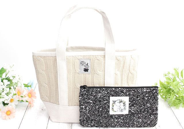 宝島社InRed1月・2月合併号付録のムーミンのニット柄ミニトートとツイード調ポーチ