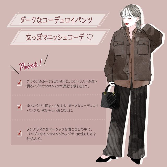 ユニクロU ラムニットジャケット 同系色のシャツとコーデュロイのパンツと合わせたコーデ