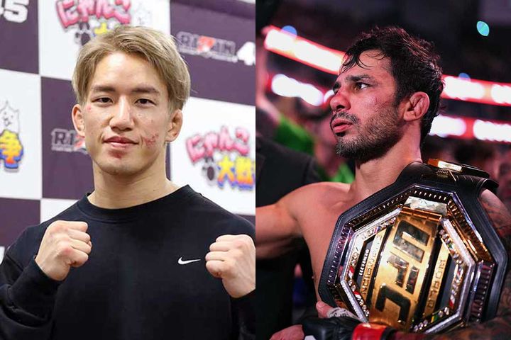 左から朝倉海、UFCフライ級王者アレッシャンドリ・パントージャ（写真右：SPREAD編集部、左：（C）Getty Images）