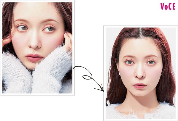 八木アリサさん／輪郭が際立ち、唇だけキリッと。甘めの服や他のパーツのメイクが生かしきれない印象に。