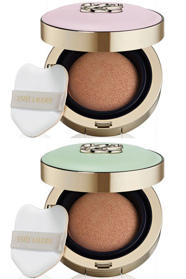 〈上から〉ダブル ウェア セカンド スキン ブラー クッション メークアップ ピンク、同 グリーン（公式オンラインショップ・伊勢丹三越グループ・阪急阪神百貨店グループ限定品） 各12g×2（レフィル付き） 各￥9,350（ともに2025年1月17日より限定発売) ※シェードはボーンのみの展開