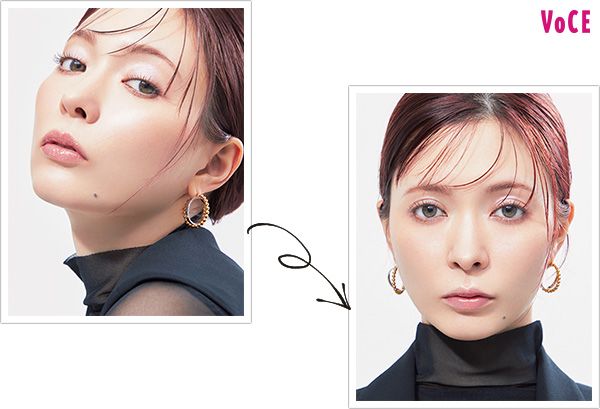 八木アリサさん／目元の華やかさに比べ、口元はナチュラルで存在感が薄いため、なんとなく物足りない印象。