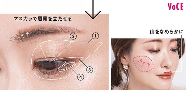 イエベ秋 HOW TO／マスカラで眉頭を立たせる、上唇の山をなめらかに