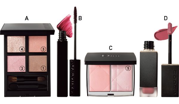 【A】アディクション ザ アイシャドウ パレット+ 【B】アディクション ザ マスカラ カラーニュアンスWP 【C】ディオールディオールスキン ルージュ ブラッシュ カラー＆グロウ 【D】SUQQU コンフォート リップ フルイド フォグ
