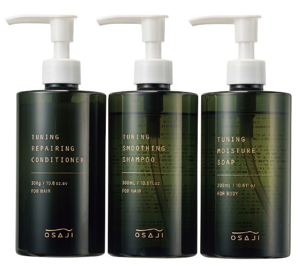【左】チューニング リペアリング コンディショナー 【中】チューニング スムージング シャンプー 【右】チューニング モイスチャー ソープ
