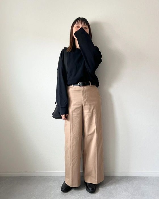 ワイドチノパンツ×UNIQLO：Cのブラックの「ストレッチショートブーツ」