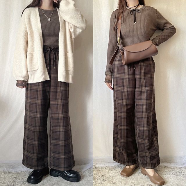 しまむら「チェックイージーストレートパンツ」