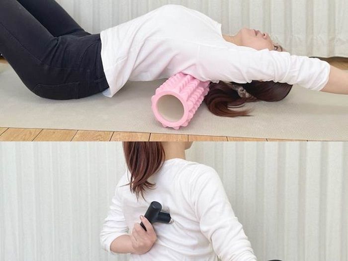 ローラーとマッサージガンを使ってほぐす