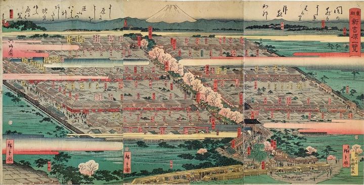 歌川広重（2世）画の浮世絵「東都 新吉原一覧」、1860年7月