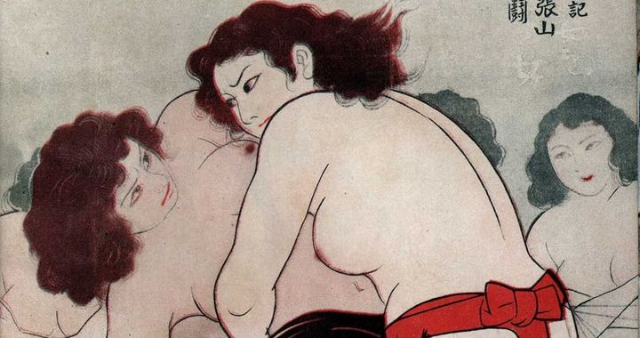 女相撲、現代の女子相撲と異なり女性もまわしだけで行われていた