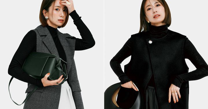 黒タートルにジレを重ねたお仕事コーデ