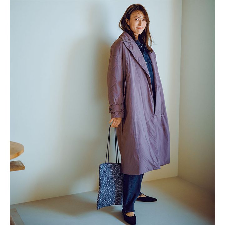 中綿ロングコートのコーデ