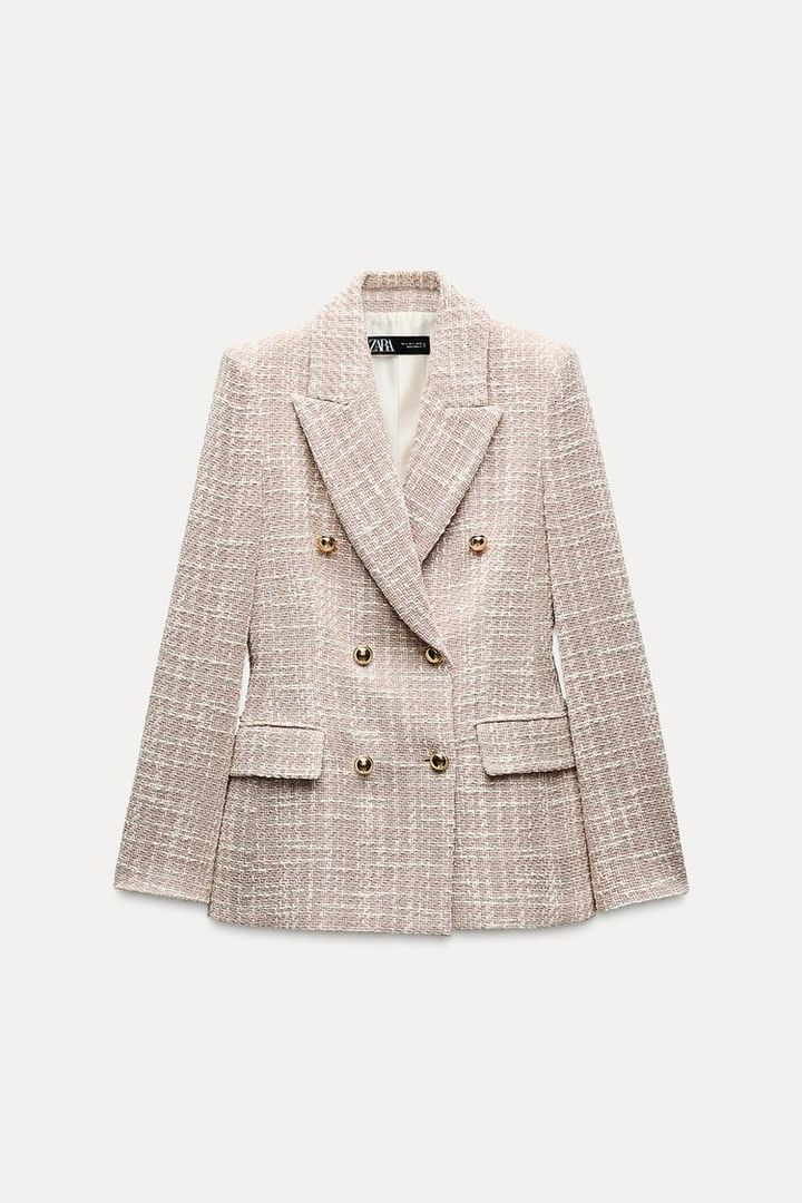 ZARA リボンディテール テクスチャーブレザー ツイードジャケット L ZARA リボンディテール テクスチャー ブレザー ツイードジャケット L