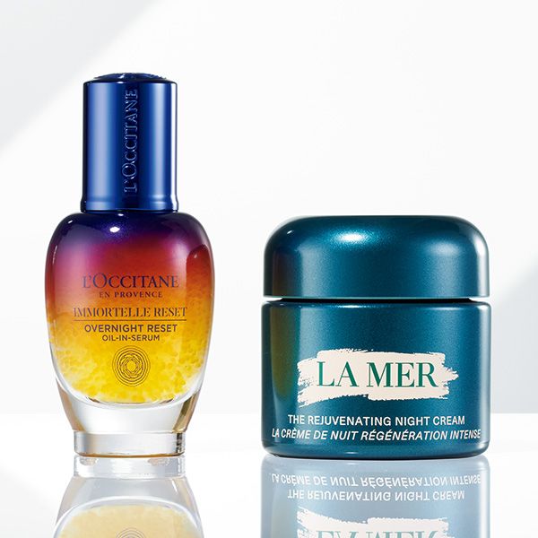 【左】ロクシタン イモーテル オーバーナイト リセットセラム 【右】ラ・メール ザ・モイスチャ ライジング ナイト クリーム