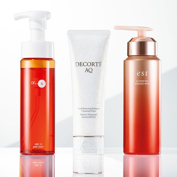 【左】ドクターケイ ABC-G ピールウォッシュ 【中】コスメデコルテ AQ ラディアンス エアリークリーム ウォッシュ 【右】エスト AC ピュリファイ マッサージウォッシュ
