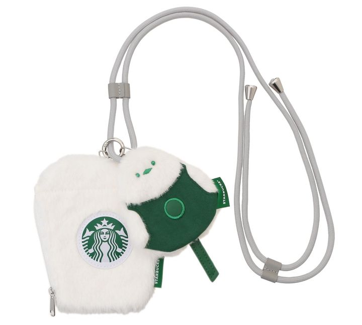 「ショルダーポーチセットシマエナガ」3150円 ※本体サイズ（シマエナガポーチ）タテ110×ヨコ100mm、（ペーパーカップポーチ）タテ150×ヨコ120（80）mm、（ショルダー）全長1630mm