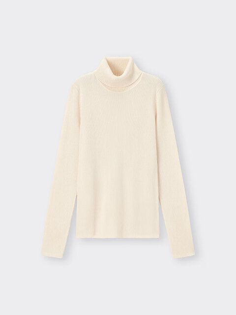 GU リブタートルネックセーター（長袖） OFF WHITE