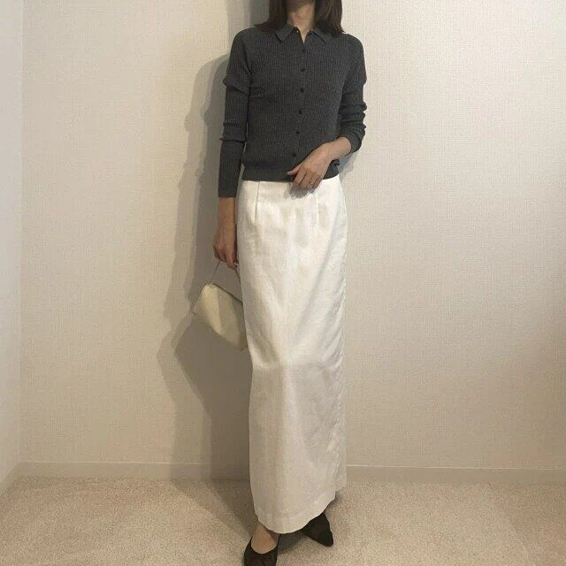 ポロカーディガンとタイトスカートコーデ