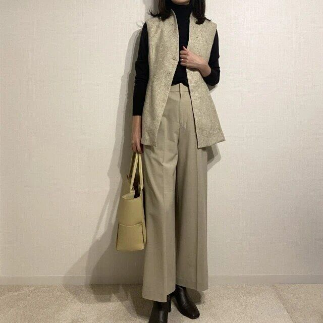 メリノリブタートルネックセーター着回し