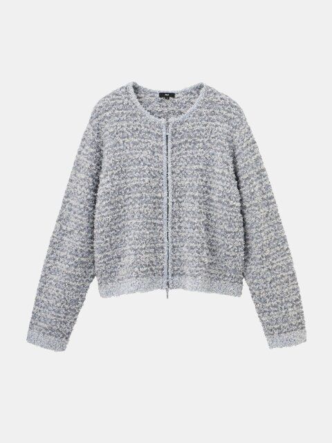 2024PLSTレディースツイードライクジップアップカーディガン