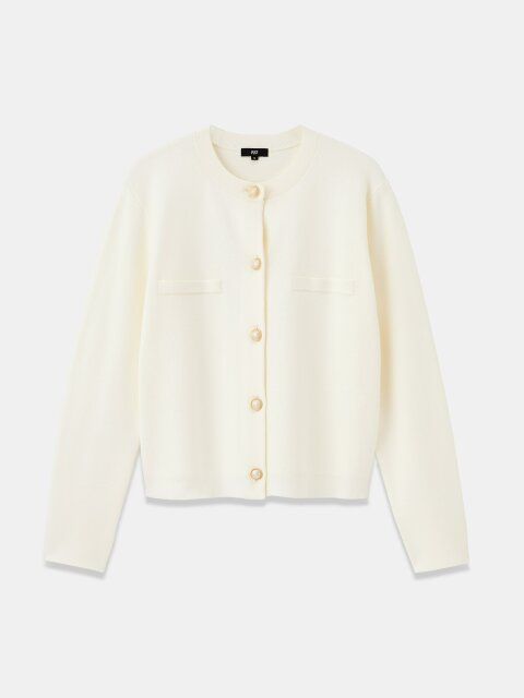 2024PLSTレディースレーヨンブレンドパールボタンカーディガン