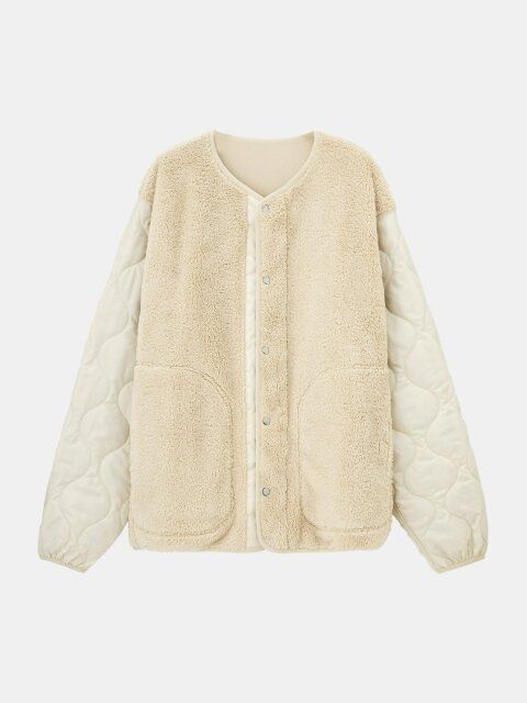 2024plstレディース値下げボアフリースコンビネーションカーディガン