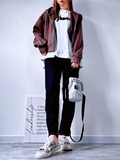 GU ダブルフェイスフルジップパー Lサイズ ブラウン コーデ