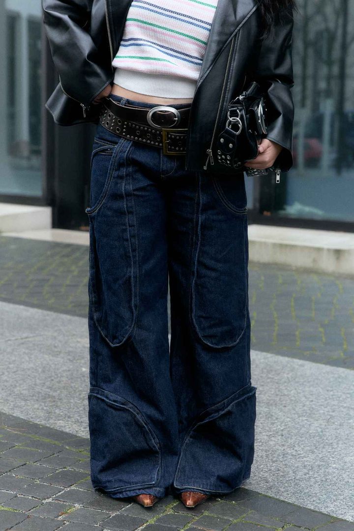 画像2: ワイドパンツにバックルベルトを重ね付け