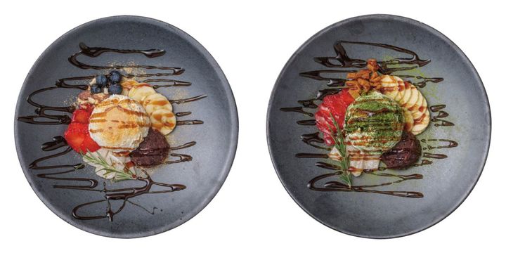 （写真左から）「もちもち黒蜜きな粉」、「もちもち黒蜜抹茶」各1680円