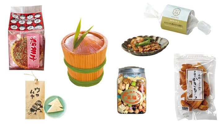 岩手「白沢せんべい店の唐辛子」、山形「佐藤屋のうやむや」、福井「上杉商店の若狭小浜 小鯛ささ漬樽」、京都「益や製菓のキャンディ包み」、神戸「神戸豆福の豆ミックス」、愛媛「森山勇助商店の木桶しょう油の手造りかきもち」