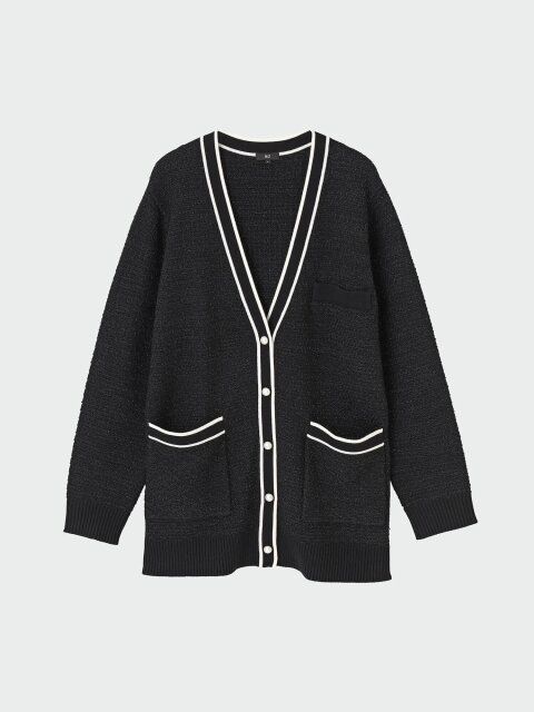 PLSTのラメジャカードパールボタンミドルカーディガン
