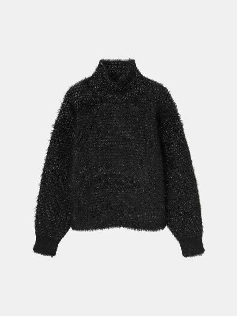 PLSTのフェザーラメツイードハイネックセーター
