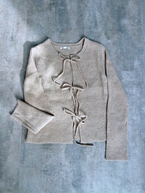 GU フロントリボンカーディガンQ BEIGE