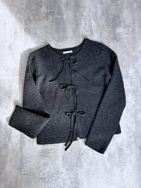 GU フロントリボンカーディガンQ DARK GRAY