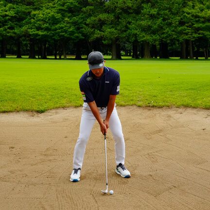 バンカーショットのコツを発見！ “頭1つ分”重心を下げよう