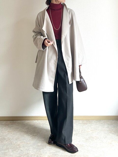 GU ヘリンボーンタックワイドパンツ DARK GRAY 赤タートルをアクセントに