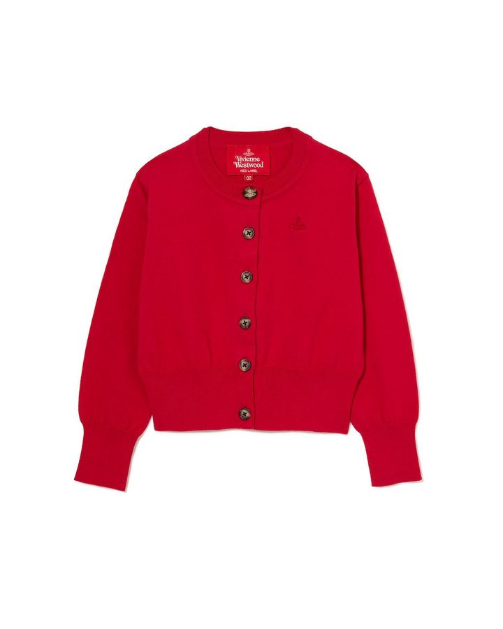 オーガニックコットン クルーネックカーディガン ¥22,000／Vivienne Westwood RED LABEL(ヴィヴィアン・ウエストウッド レッドレーベル https://www.viviennewestwood-tokyo.com）※限定キッズコレクションは2025年1月10日（金）発売 Photo: Courtesy of Vivienne Westwood