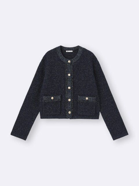 guおすすめ女性フリンジダブルポケットニットジャケット