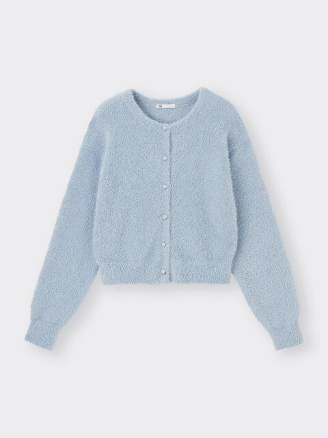 guおすすめ女性シャイニークルーネックカーディガン