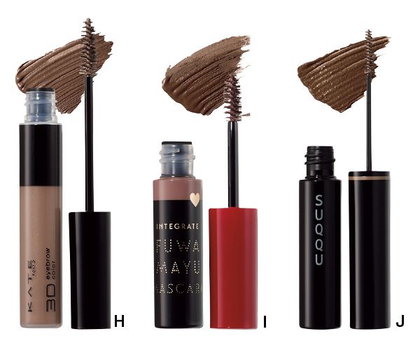 【H】ケイト 3DアイブロウカラーZ 【I】インテグレート ふわ眉マスカラ 【J】カラーリング アイブロウ