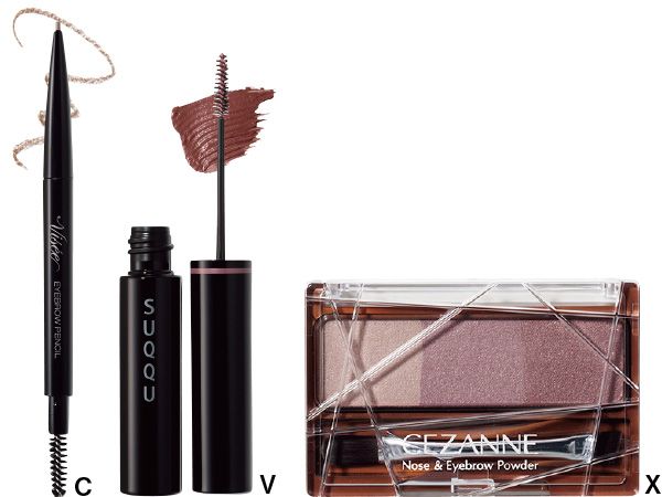 【C】ヴィセ リシェ アイブロウペンシルS 【V】カラーリング アイブロウ 【X】セザンヌ ノーズ＆アイブロウパウダー