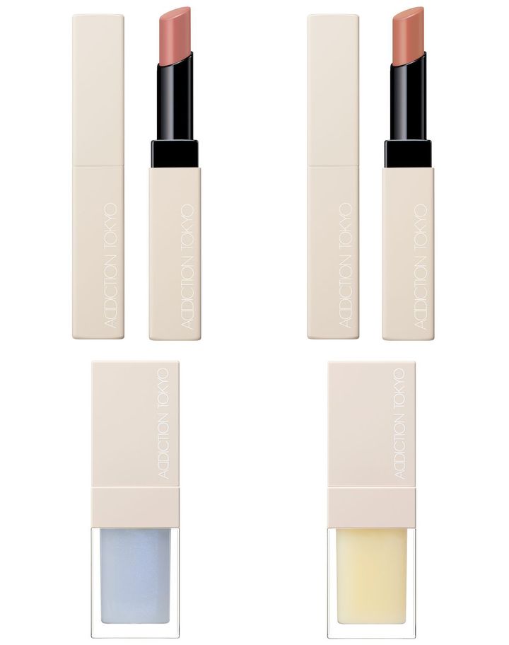 〈上左から〉ザ リップバーム ソフトマット “サイレンスト セレニティ” 101、102 各￥4,070 〈下左から〉リップ オイル プランパー “サイレンスト セレニティ” 101、102 各￥3,300（すべて1月10日より限定発売）