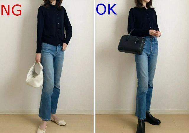 クルーネックカーディガンのNG＆OKコーデ