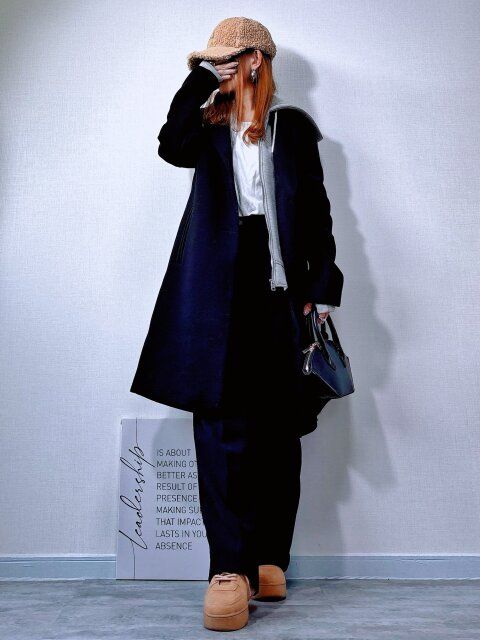 ZARA デタッチャブルフードコントラストコート 着用