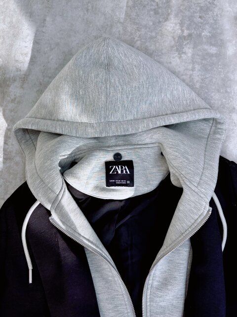 ZARA デタッチャブルフードコントラストコート パーカーはドッキング