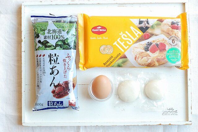 丸餅2個 冷凍パイシート 卵1個 あんこ