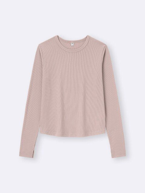 GUのソフトリブクルーネックT