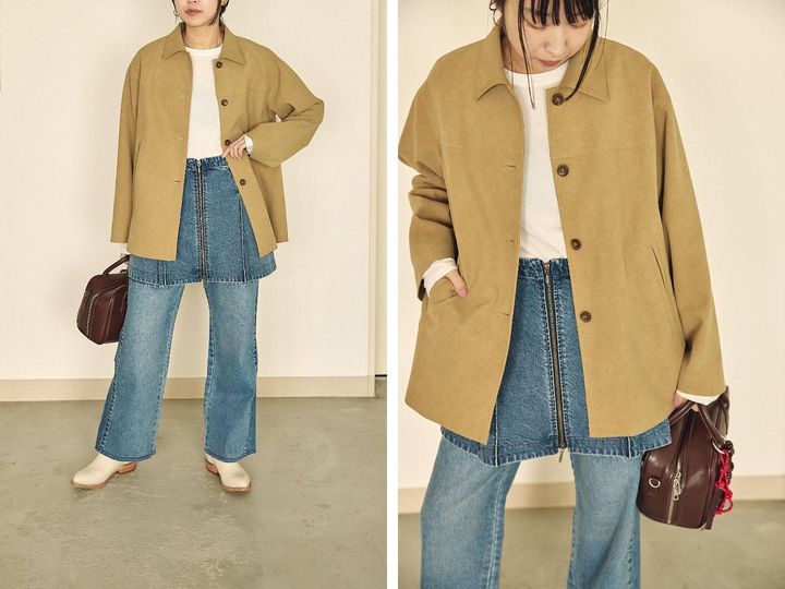 画像: デニムパンツ合わせではベーシックになるコーディネートも、ミニスカートを投入するだけでひねりのあるスタイリングに。 出典：ジャーナル スタンダード